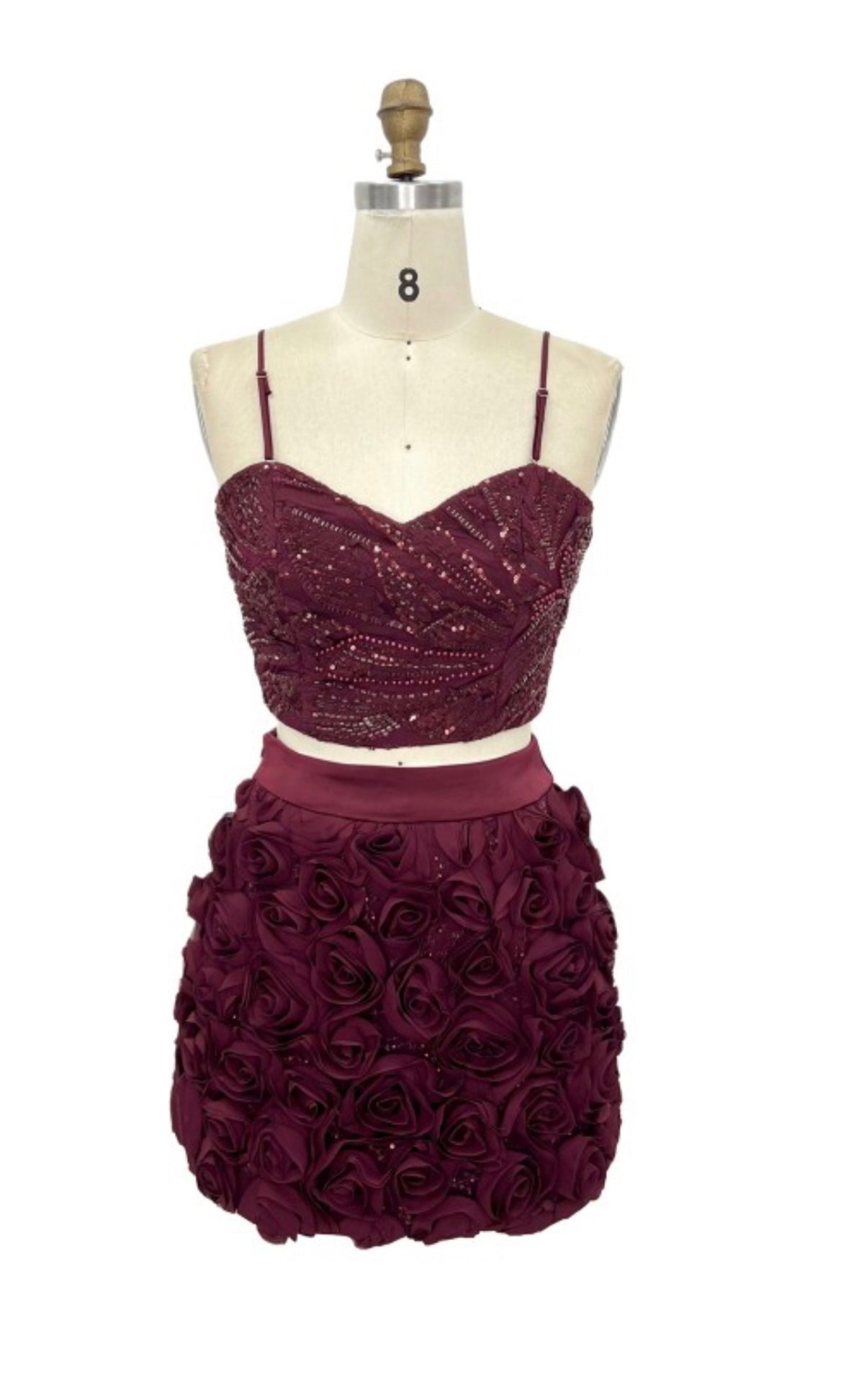 Beaded Crop Top & Rose Mini Skirt
