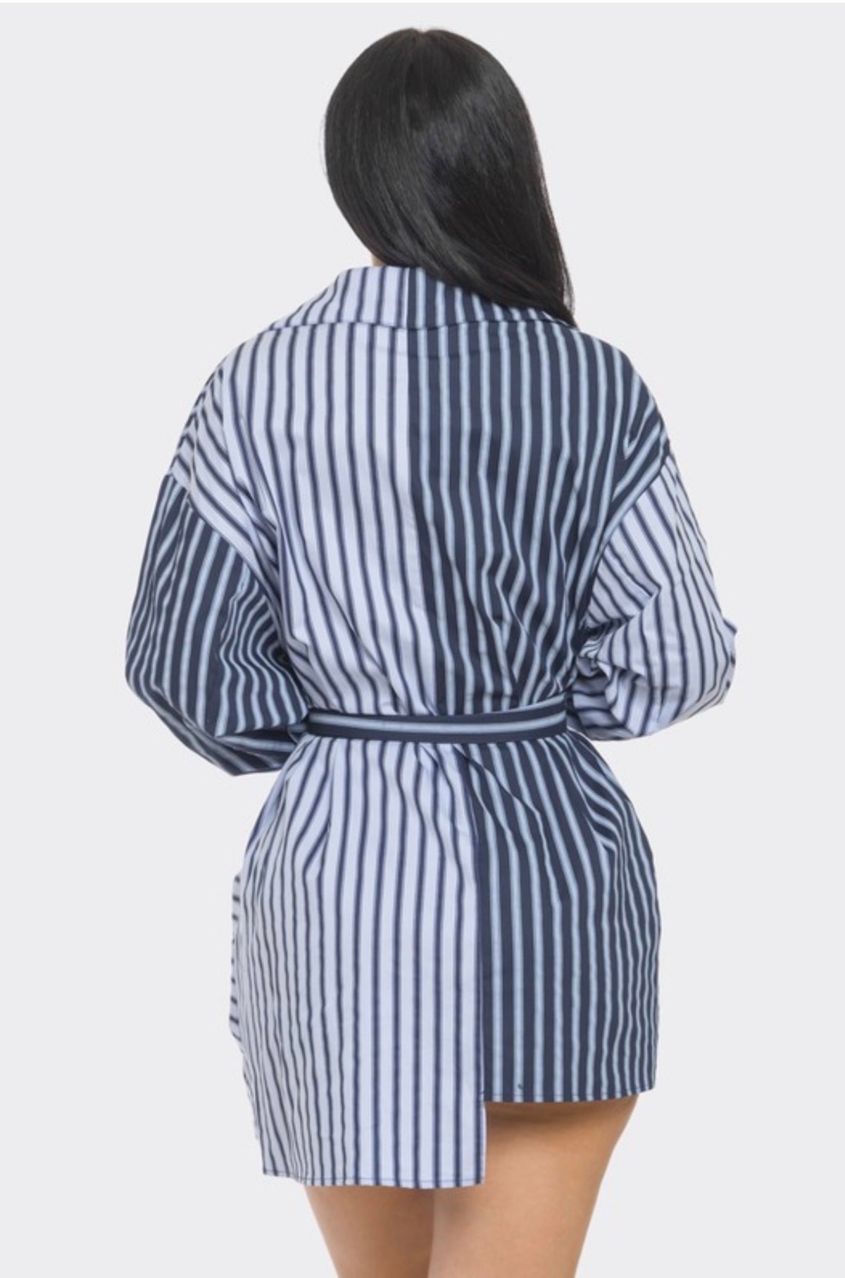 Multi stripes shirt dress with long sleeves and button front design